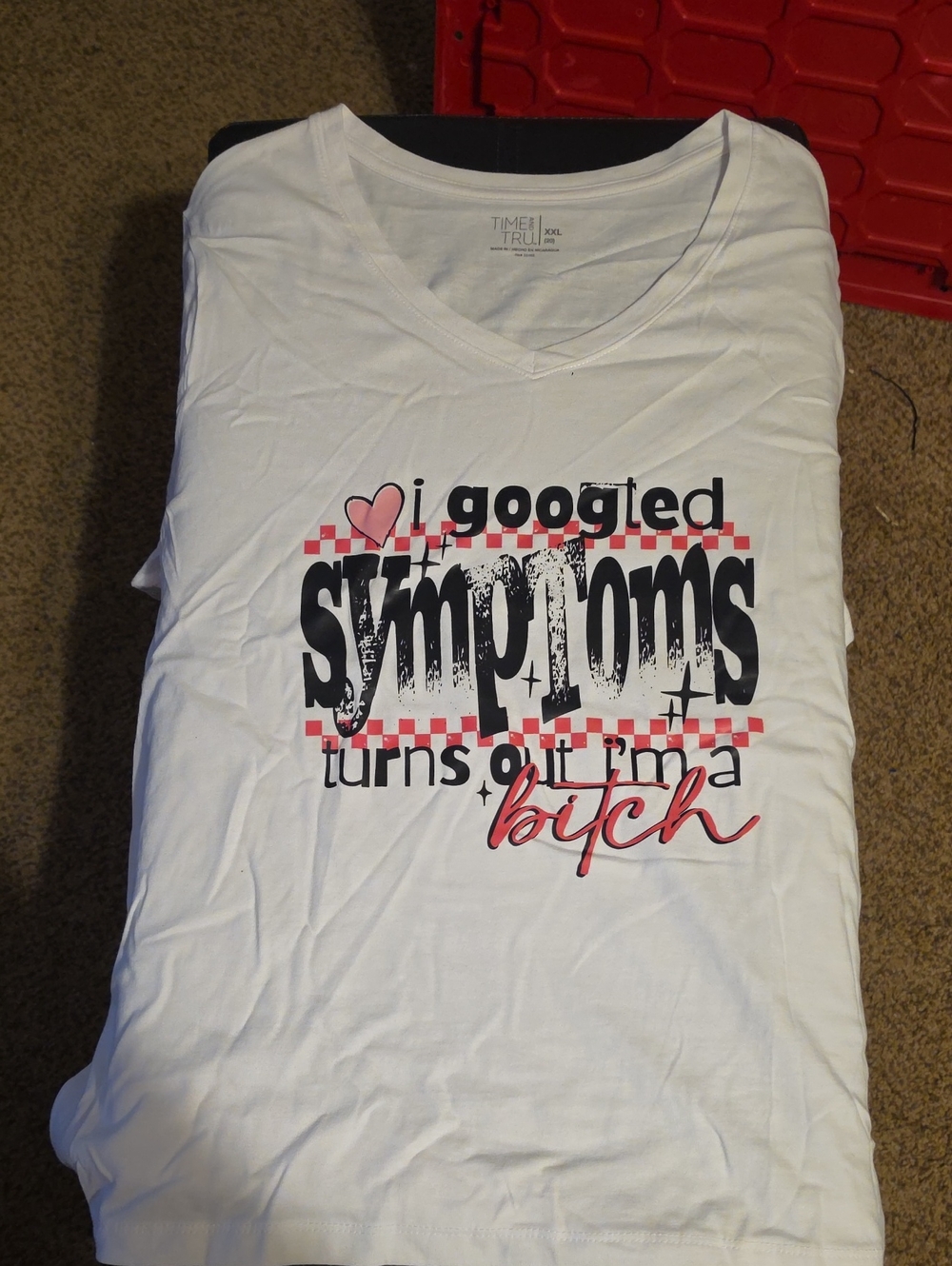Time and Tru White Graphic Tee with Black and Pink Print
